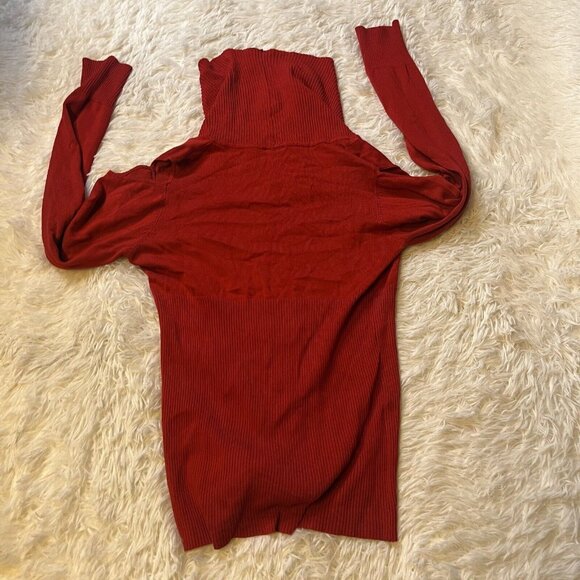 Dot Turtle Neck Large Long Sleeve Cold Open Shoulder Sweater Tunic red Stretch - Picture 6 of 6